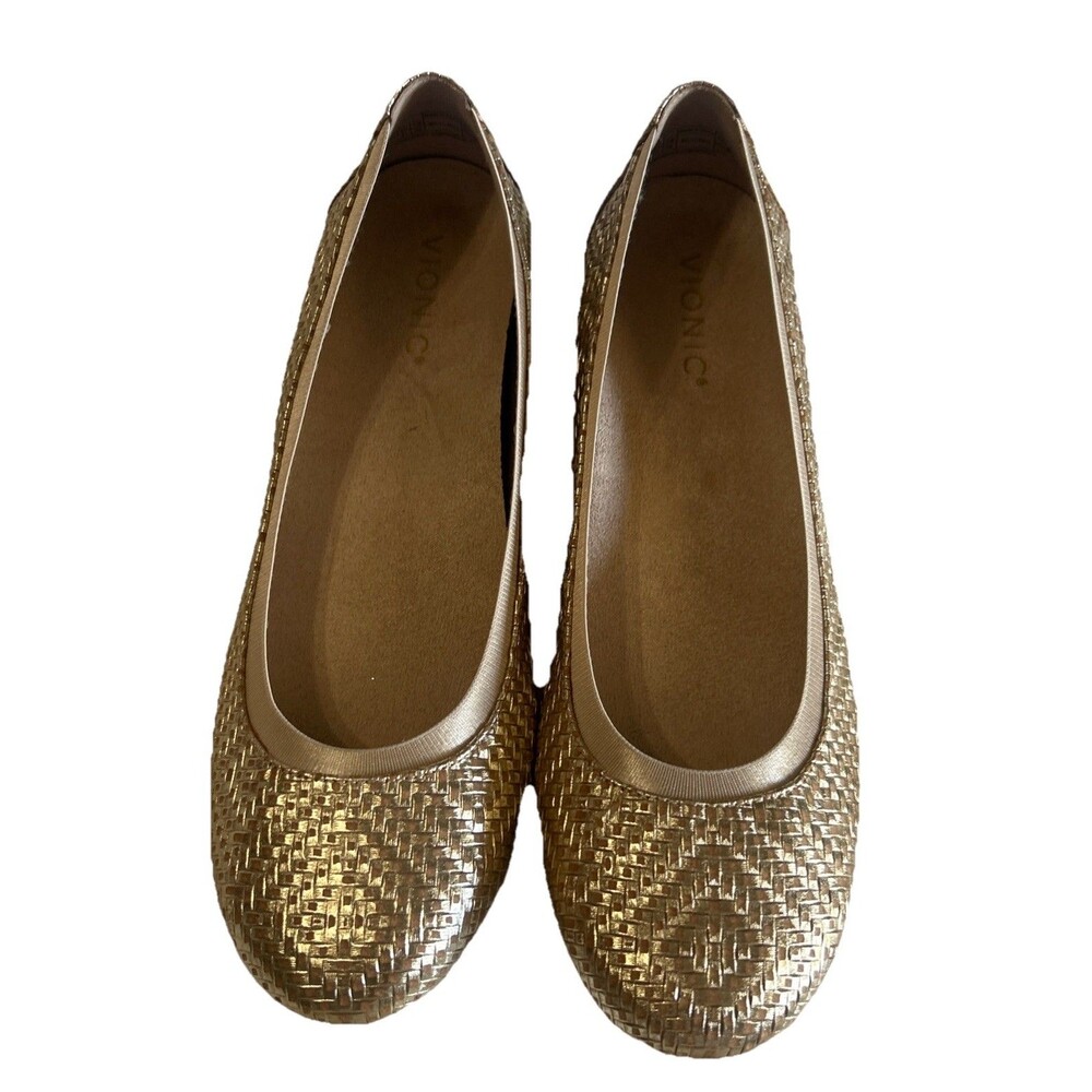 Vionic Gold Woven Ballet Flats - Picture 5 of 15